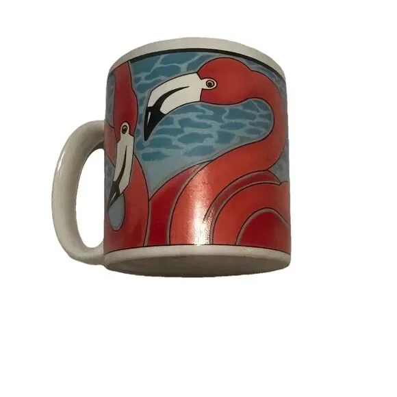 Vintage 1990 Vandor Flamingo Mug Pelzman Designs Retro Tropical Ceramic Mug - Picture 2 of 7